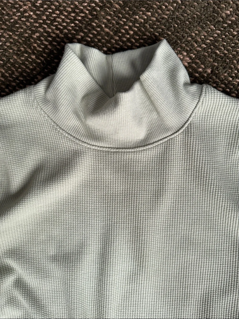 American Eagle Long-Sleeve Ribbed Mock Neck Top in Light Sage